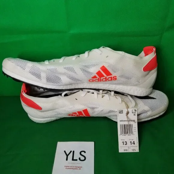 Adidas Adizero Avanti Track Shoes, Mens Size 13, White/Solar/Black W/SPIKES NEW
